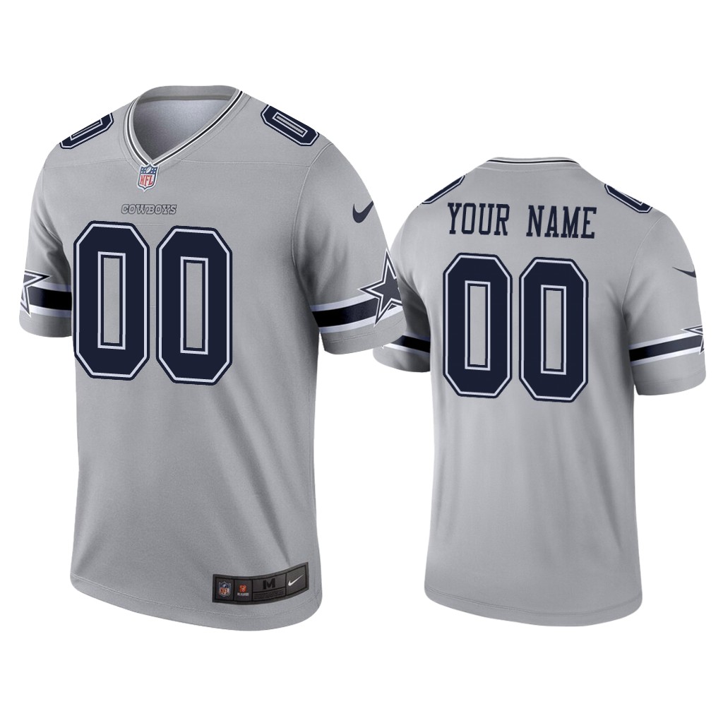 Men's Dallas Cowboys Customized Grey Inverted Legend Limited Stitched NFL Jersey (Check description if you want Women or Youth size)