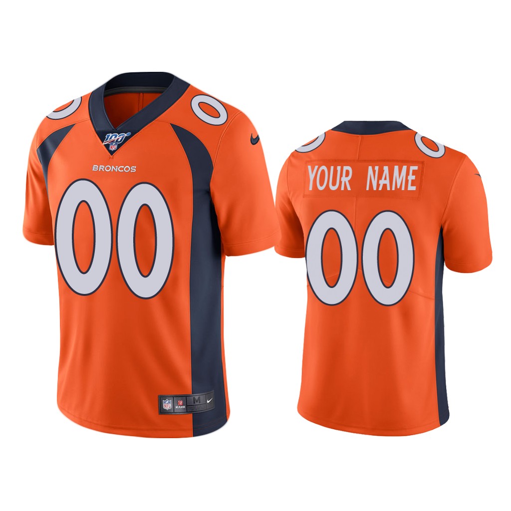 Men's Denver Broncos Customized Orange Team Color Vapor Untouchable Limited Stitched NFL 100th season Jersey (Check description if you want Women or Youth size)