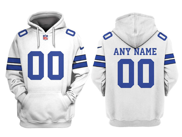 Men's Dallas Cowboys Customized White Pullover Hoodie (Check description if you want Women or Youth size)