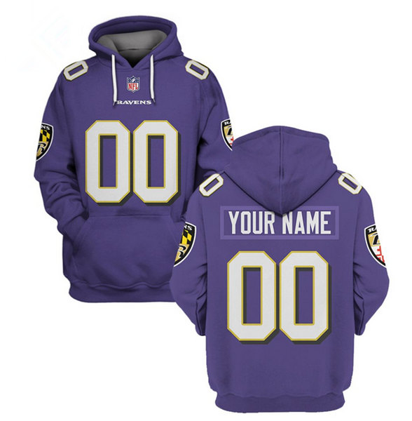 Men's Baltimore Ravens Customized Purple Pullover NFL Hoodie (Check description if you want Women or Youth size)