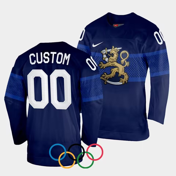 Men's Finland Custom Navy 2022 Beijing Olympics Away Stitched Jersey