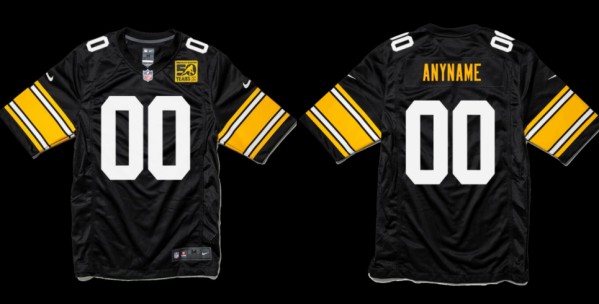 Men's Pittsburgh Steelers Custom Black with 50 Years Patch Throwback Stitched NFL Elite Split Jersey (Check description if you want Women or Youth size)