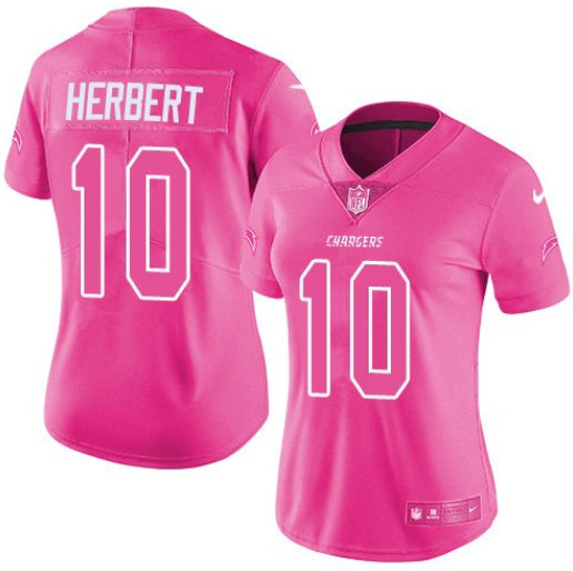 Women's Los Angeles Chargers Customized Pink Stitched Jersey