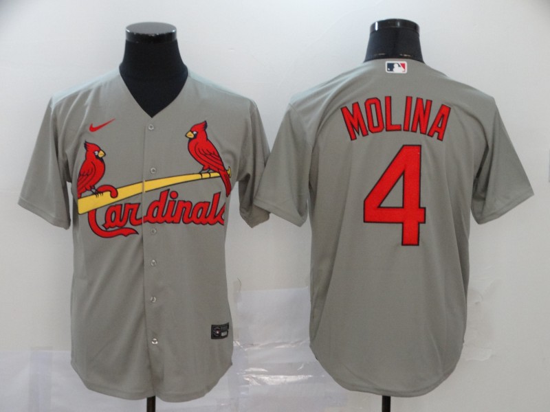 Men's St. Louis Cardinals #4 Yadier Molina Grey Cool Base Stitched MLB Jersey