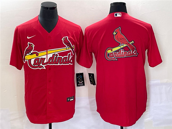 Men's St. Louis Cardinals Red Big Team Logo In Back Cool Base Stitched Jersey
