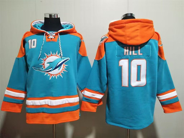 Men's Miami Dolphins #10 Tyreek Hill Aqua Lace-Up Pullover Hoodie ...