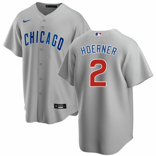 Men's Chicago Cubs #2 Nico Hoerner Grey Cool Base Stitched Baseball Jersey