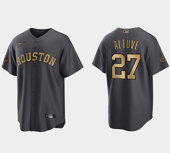 Men's Houston Astros #27 Jose Altuve Charcoal 2022 All-Star Cool Base Stitched Baseball Jersey