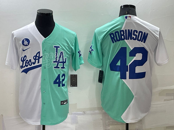 Men's Los Angeles Dodgers #42 Jackie Robinson White/Green 2022 All-Star Cool Base Stitched Baseball Jersey