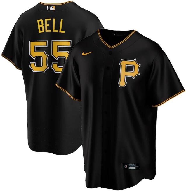 Men's Pittsburgh Pirates Black #55 Josh Bell Cool Base Stitched MLB Jersey