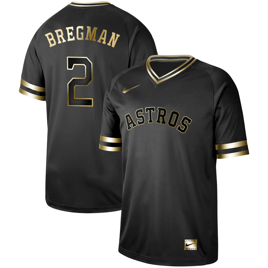 Men's Houston Astros #2 Alex Bregman Black Gold Stitched MLB Jersey