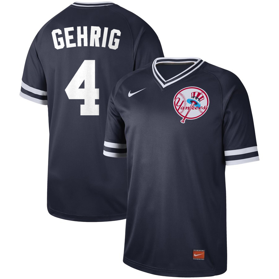 Men's New York Yankees #4 Lou Gehrig Navy Cooperstown Legend Collection Stitched MLB Jersey
