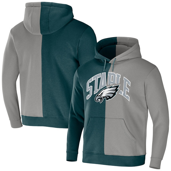Men's Philadelphia Eagles Green/Grey Split Logo Pullover Hoodie ...