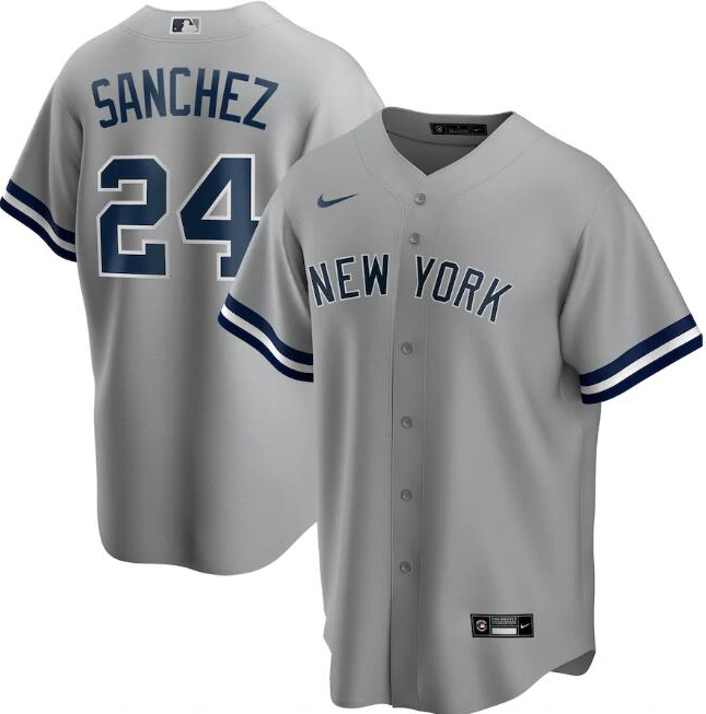 Men's New York Yankees Grey #24 Gary Sánchez Cool Base Stitched MLB Jersey.