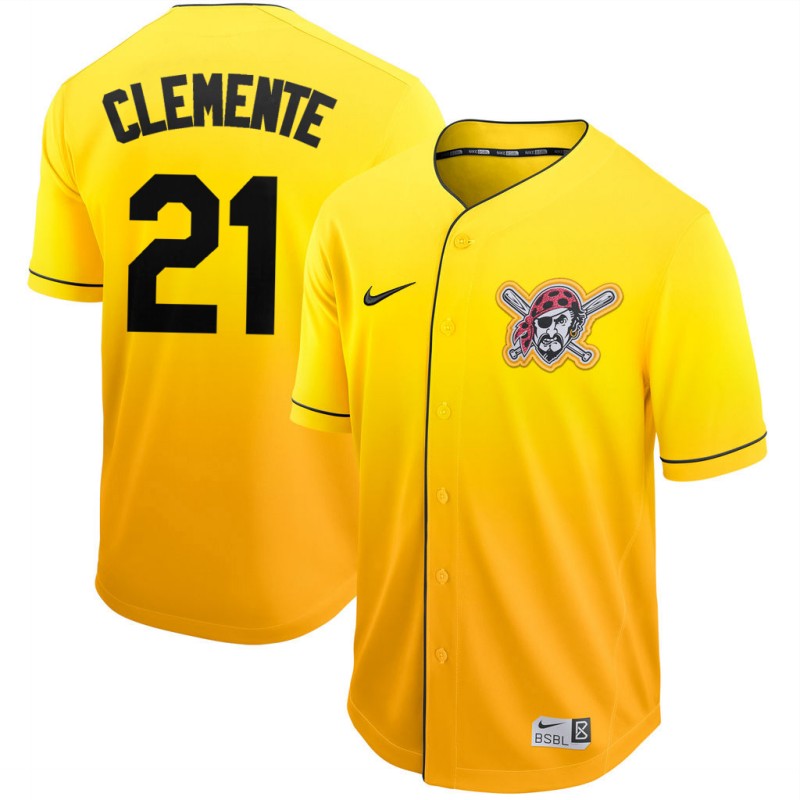Men's Pittsburgh Pirates #21 Roberto Clemente Gold Fade Stitched MLB Jersey