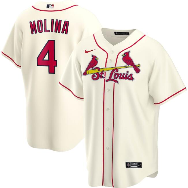 Men's St. Louis Cardinals Cream #4Yadier Molina Cool Base Stitched MLB Jersey