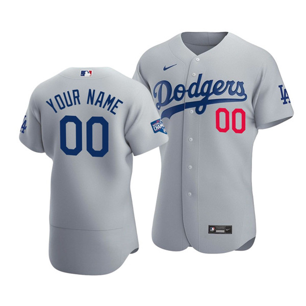 Men's Los Angeles Dodgers Customized Grey 2020 World Series Champions Home Patch Flex Base Stitched MLB Jersey