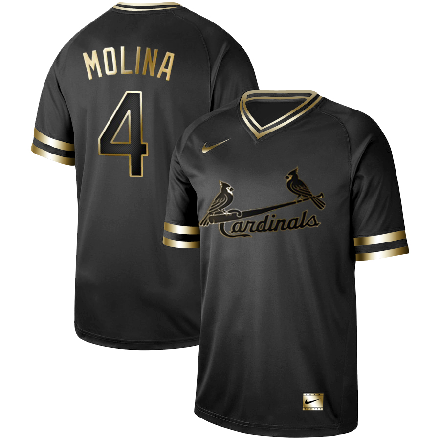 Men's St. Louis Cardinals #4 Yadier Molina Black Gold Stitched MLB Jersey