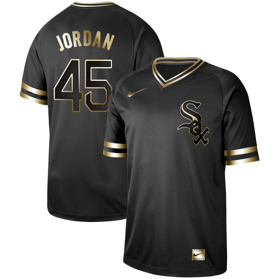 Men's Chicago White Sox Blank #45 Michael Jordan Black Gold Stitched MLB Jersey