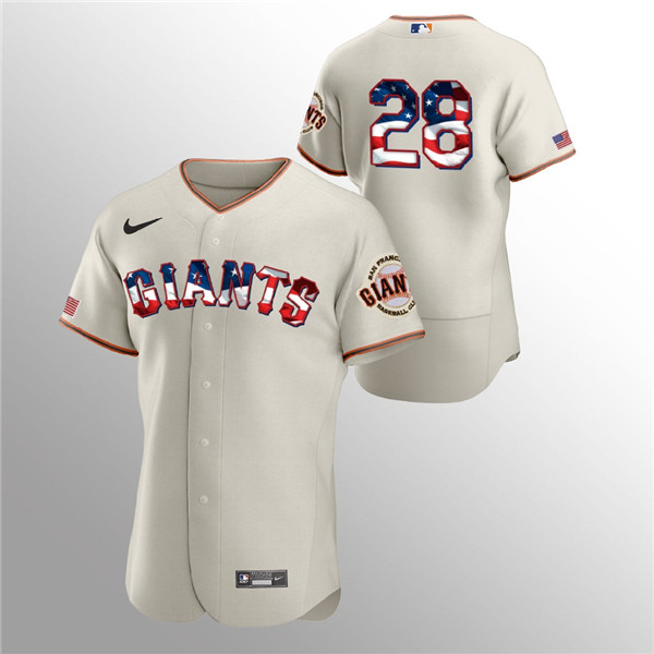 Men's San Francisco Giants Cream #28 Buster Posey2020 Stars & Stripes Flex Base Stitched MLB Jersey