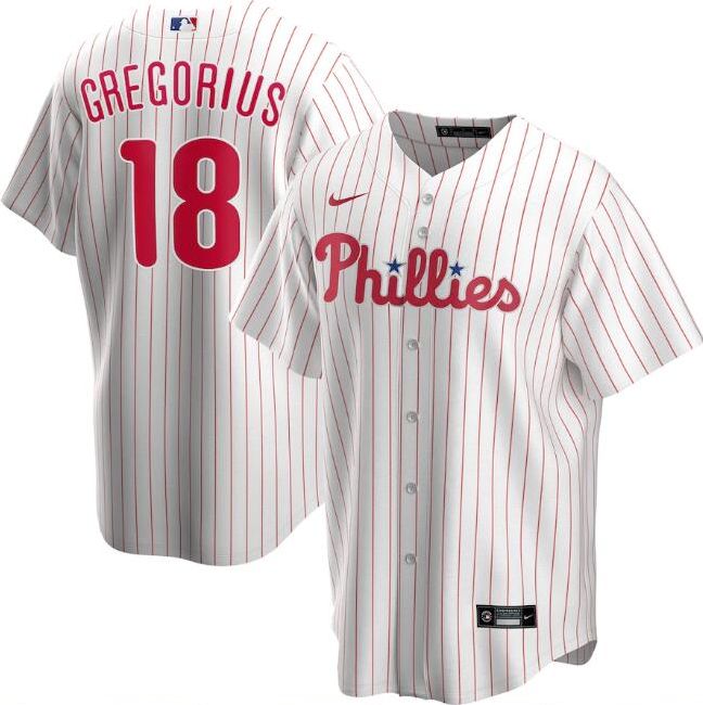 Men's Philadelphia Phillies White #18 Didi Gregorius Cool Base Stitched MLB Jersey