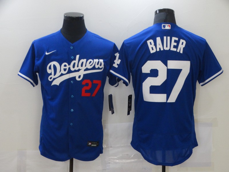 Men's Los Angeles Dodgers #27 Trevor Bauer Blue Flex Base Sttiched MLB Jersey