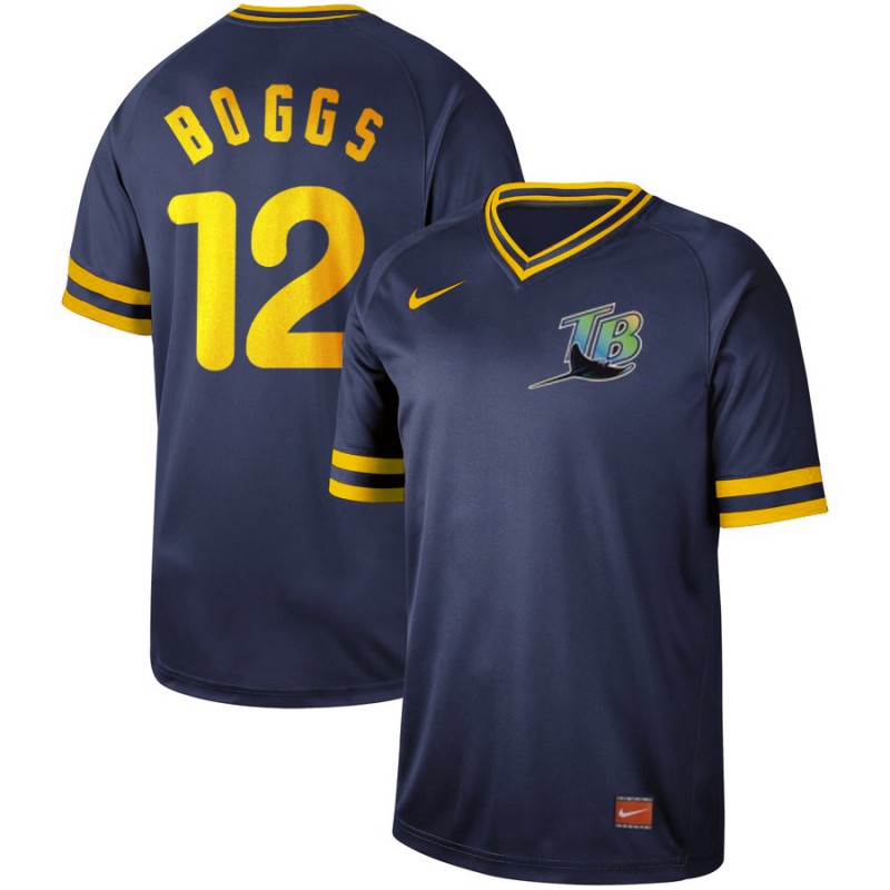 Men's Tampa Bay Rays Navy #12 Wade BoggsRed Cooperstown Collection Legend Stitched MLB Jersey