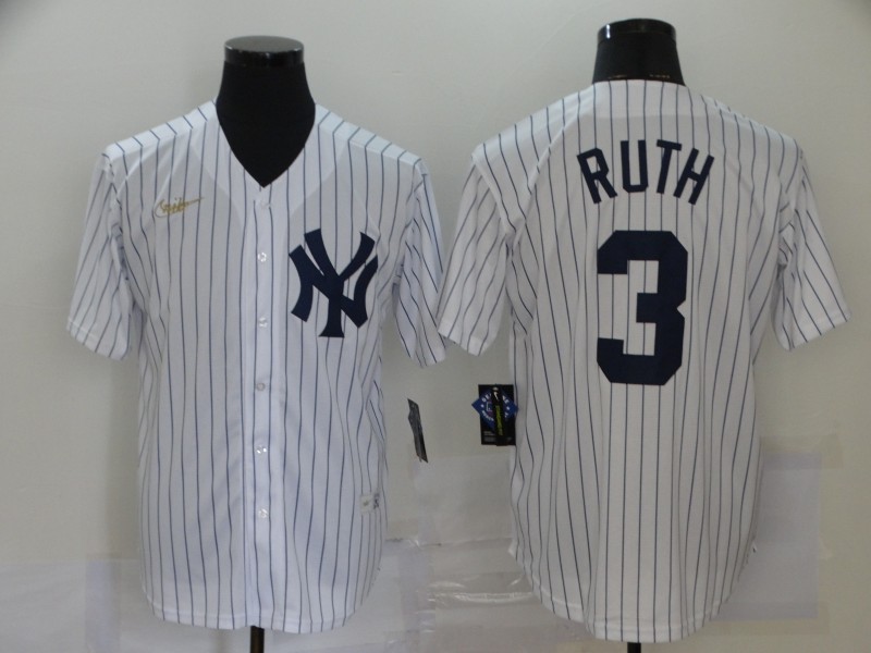 Men's New York Yankees #3 Babe Ruth New White Throwback Cool Base Stitched Jersey