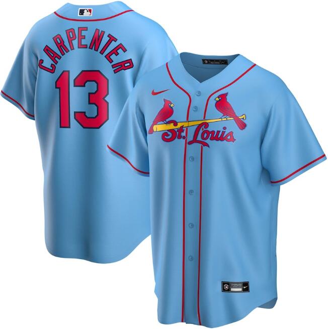 Men's St. Louis Cardinals Blue #13 Matt Carpenter Cool Base Stitched MLB Jersey
