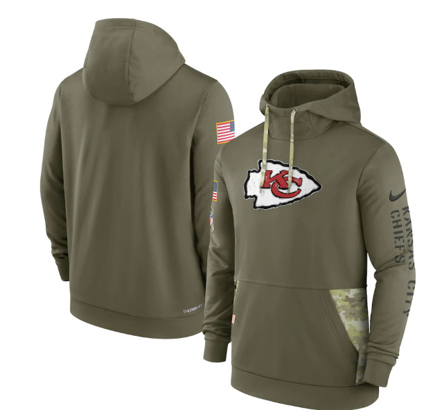 Men's Kansas City Chiefs 2022 Olive Salute to Service Therma ...