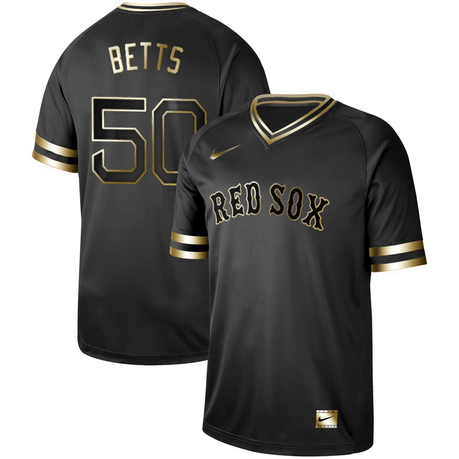 Men's Boston Red Sox #50 Mookie Betts Black Gold Stitched MLB Jersey