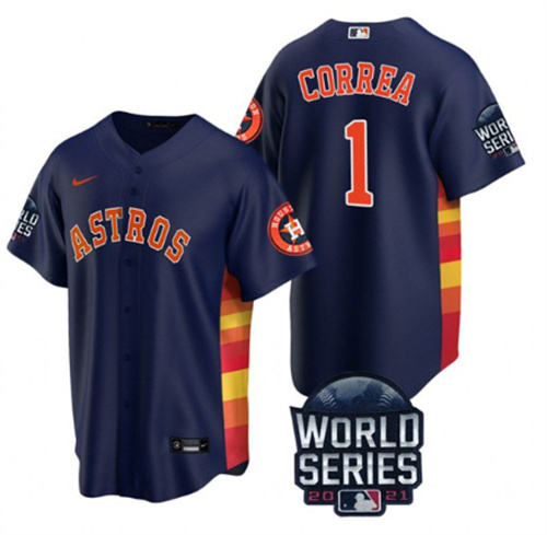 Men's Houston Astros #1 Carlos Correa 2021 Navy World Series Cool Base Stitched Baseball Jersey
