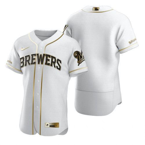 Men's Milwaukee Brewers 2020 White Golden Blank Stitched MLB Jersey