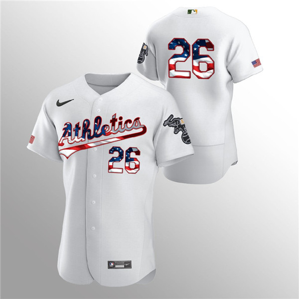 Men's Oakland Athletics White #26 Matt Chapman 2020 Stars & Stripes Flex Base MLB StitchedJersey