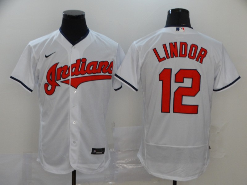 Men's Cleveland Indians #12 Francisco Lindor White Flex Base Stitched MLB Jersey