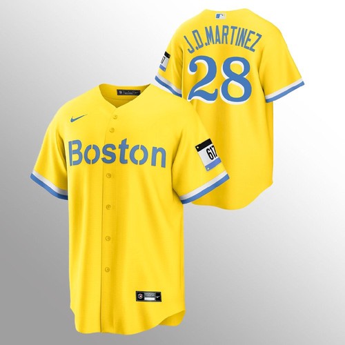 Men's Boston Red Sox #28 J.D. Martinez Gold 2021 City Connect Stitched Jersey