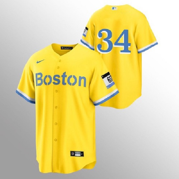 Men's Boston Red Sox #34 David Ortizi Gold 2021 City Connect Stitched MLB Jersey