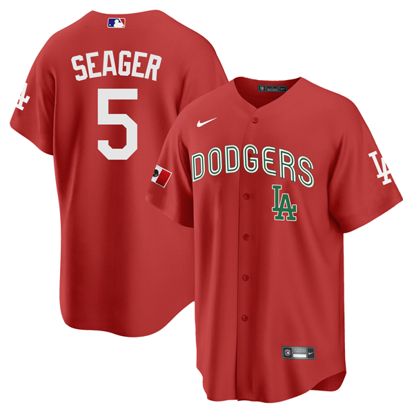 Men's Los Angeles Dodgers #5 Corey Seager 2021 Mexican Heritage Red Stitched Baseball Jersey