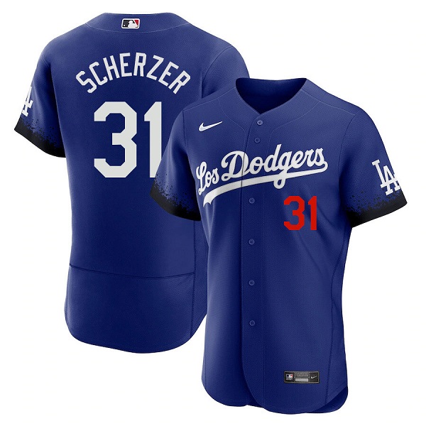 Men's Los Angeles Dodgers #31 Max Scherzer 2021 Royal City Connect Flex Base Stitched Baseball Jersey