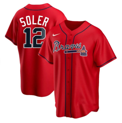 Men's Atlanta Braves #12 Jorge Soler Red Cool Base Stitched Jersey