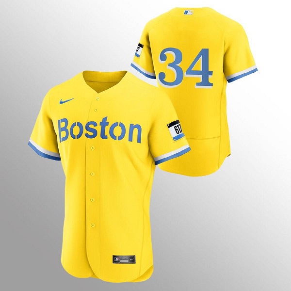 Men's Boston Red Sox #34 David Ortiz Gold 2021 City Connect Flex Base Stitched MLB Jersey