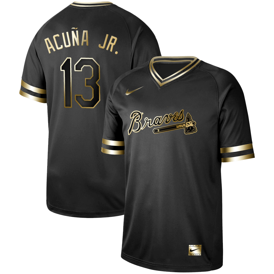 Men's Atlanta Braves #13 Ronald Acuna Black Gold Stitched MLB Jersey