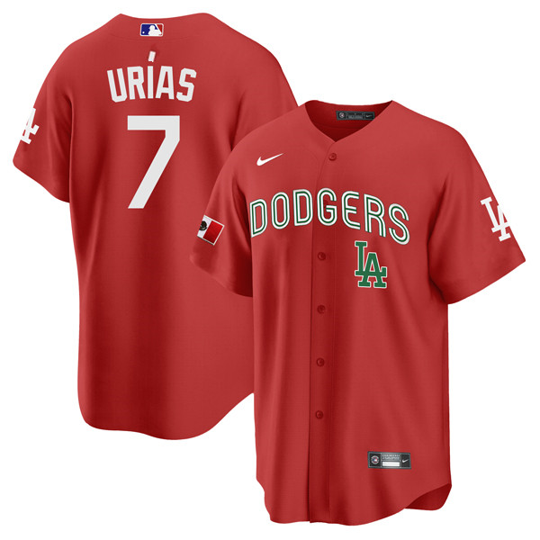 Men's Los Angeles Dodgers #7 Julio Urias 2021 Mexican Heritage Red Stitched Baseball Jersey