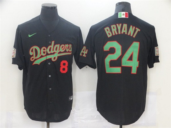 Men's Los Angeles Dodgers Front #8 Back #24 Kobe Bryant Black Green Mexico 2020 World Series Stitched MLB Jersey
