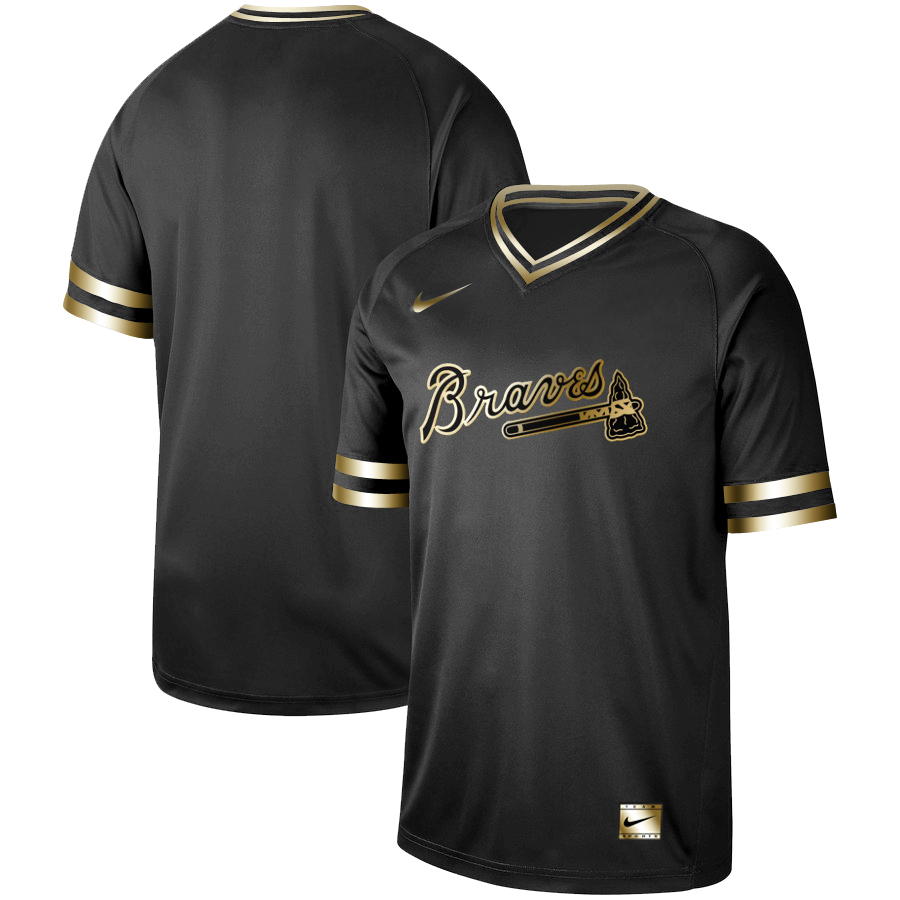 Men's Atlanta Braves Black Gold Stitched MLB Jersey