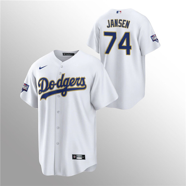Men's Los Angeles Dodgers #74 Kenley Jansen 2021 Gold Program White Cool Base Stitched MLB Jersey