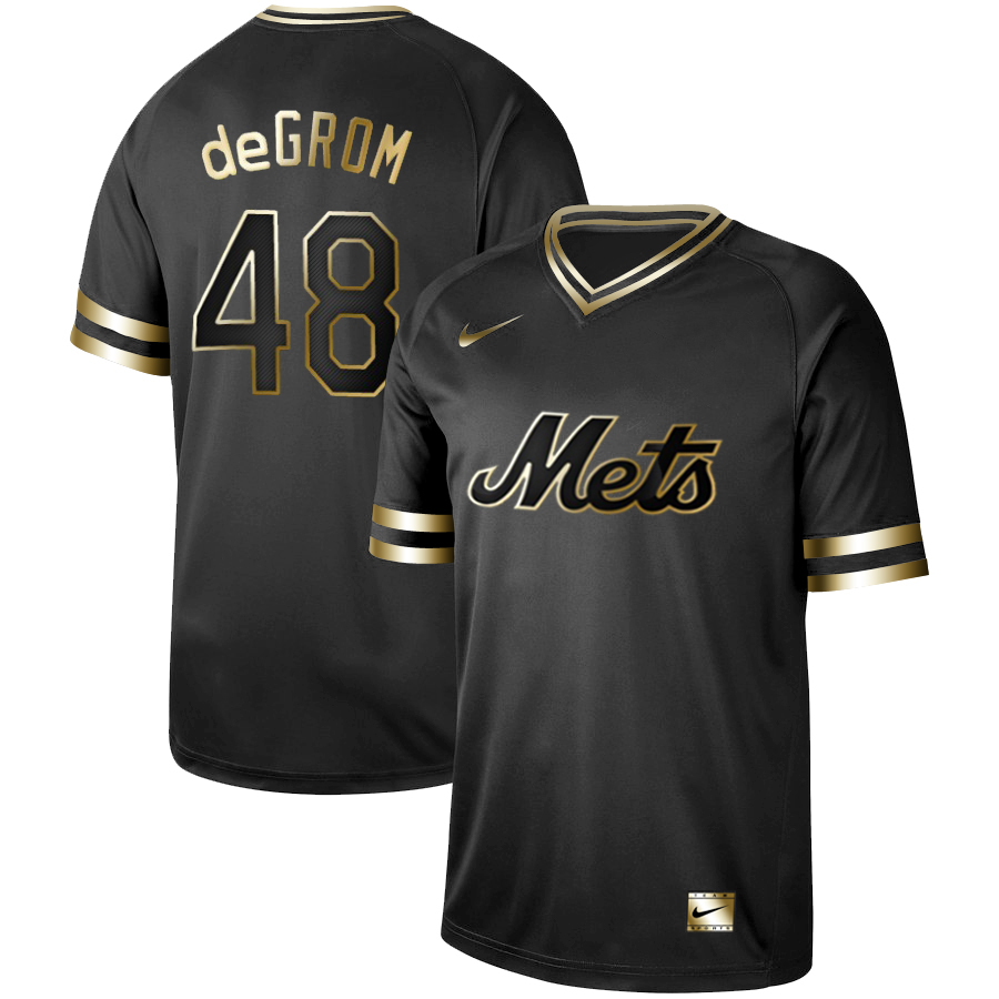Men's New York Mets #48 Jacob DeGrom Black Gold Stitched MLB Jersey