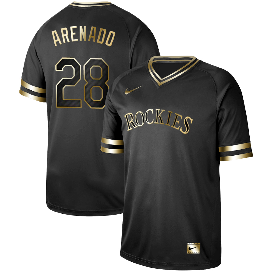 Men's Colorado Rockies #28 Nolan Arenado Black Gold Stitched MLB Jersey