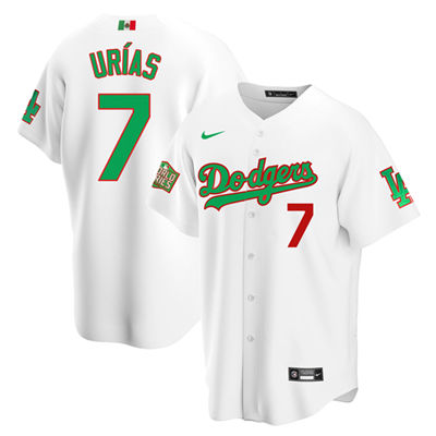 Men's Los Angeles Dodgers White #7 Julio Urias White Green 2020 World Series Stitched MLB Jersey