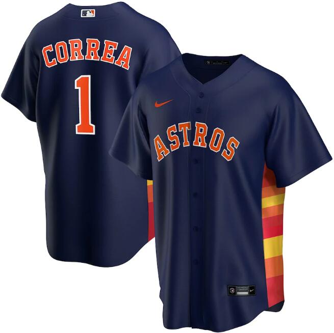 Men's Houston Astros Navy #1 Carlos Correa Cool Base Stitched MLB Jersey